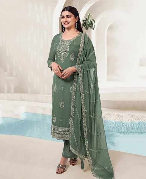 Pista Green Organza Silk Straigh